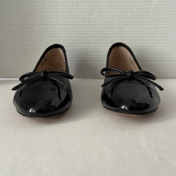 Steve Madden Glossy Black Ballet Flats Womens Size 10 Bow Work Church Minimalist - Picture 2 of 12